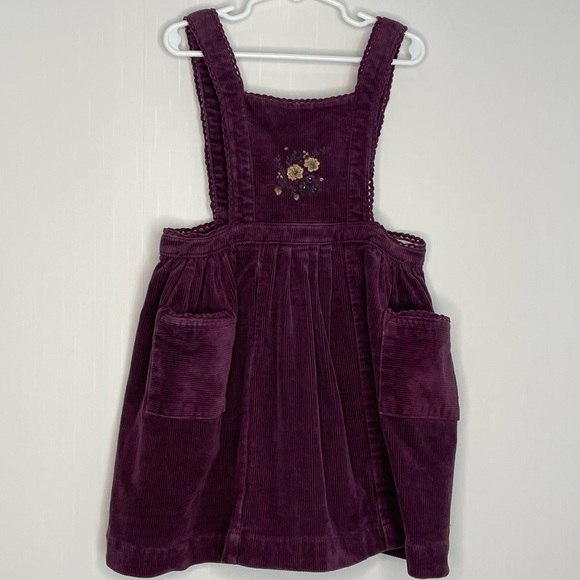 Jamie Kay Girls Corduroy Dress Pinafore Jumper Embroidered Purple Plum 5Y - Picture 3 of 12